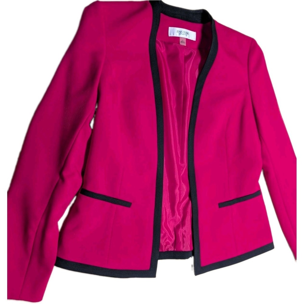 JONES STUDIO Separates Women's Size 4 Magenta W Black Trim Blazer Long Sleeve